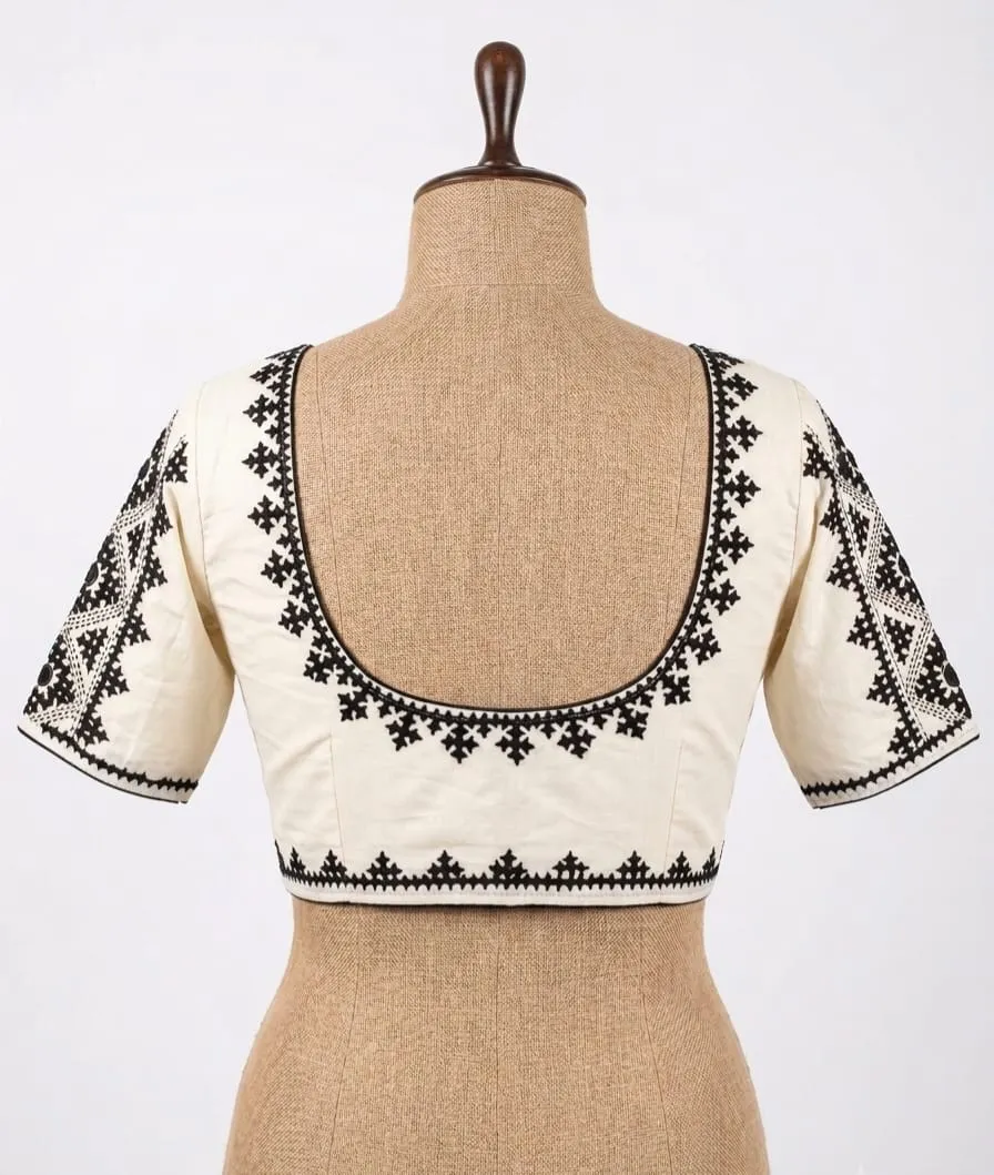 Hand Embroidered Cotton Saree Blouse | Front Hook Designer Blouse Online