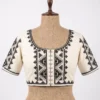 Handcrafted Geometric Embroidered Cotton Saree Blouse | Front Hook Designer Blouse - Image 5