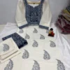 Indigo Hand Block Print Cotton Kurti Set | Ivory Palazzo Suit with Dupatta | Plus Size 3XL 4XL 5XL - Image 3