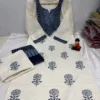 Indigo Hand Block Print Cotton Kurti Set | Ivory Palazzo Suit with Dupatta | Plus Size 3XL 4XL 5XL - Image 4