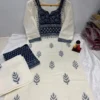 Indigo Hand Block Print Cotton Kurti Set | Ivory Palazzo Suit with Dupatta | Plus Size 3XL 4XL 5XL - Image 5