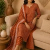 Jaipuri Bandhani Print Cotton Kurti Set with Pant & Dupatta | 3 Piece Suit - Image 2
