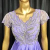 Lavender Ball Gown with Silver Leaf Beadwork | Cap Sleeve V-Neck Evening Dress | Layered Draped Prom Gown - Image 2