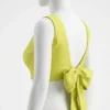 Lime Yellow V-Neck Blouse with Bow Back | Sleeveless Designer Saree Blouse