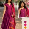 Magenta Pink Anarkali Suit Set with Patola Print Dupatta | Embroidered Ethnic Festive Kurta Set