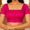 Magenta Pink Silk Readymade Saree Blouse with Square Neck & Back Dori Tassels | Short Sleeve Padded Choli for Saree & Lehenga