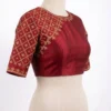 Magenta Raw Silk Blouse with Gold Lattice Embroidery | Readymade Boat Neck Blouse - Image 4