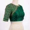 Magenta Raw Silk Blouse with Gold Lattice Embroidery | Readymade Boat Neck Blouse - Image 5