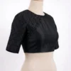 Magenta Raw Silk Blouse with Gold Lattice Embroidery | Readymade Boat Neck Blouse - Image 6