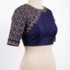 Magenta Raw Silk Blouse with Gold Lattice Embroidery | Readymade Boat Neck Blouse - Image 7