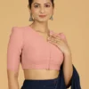 Minimalist  Front-Hook Elbow-Length Cotton Saree Blouse - Image 2