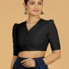 Minimalist  Front-Hook Elbow-Length Cotton Saree Blouse - Image 3
