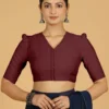 Minimalist  Front-Hook Elbow-Length Cotton Saree Blouse - Image 4
