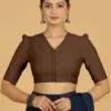Minimalist  Front-Hook Elbow-Length Cotton Saree Blouse - Image 5