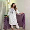 Off-White Khadi Cotton Embroidered Kurti Pant Set with Cotton Linen Bandhani Print Dupatta | Festive 3-Piece Suit Set (S to 3XL)