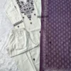 Off-White Khadi Cotton Embroidered Kurti Pant Set with Cotton Linen Bandhani Print Dupatta | Festive 3-Piece Suit Set (S to 3XL) - Image 10