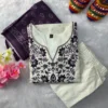 Off-White Khadi Cotton Embroidered Kurti Pant Set with Cotton Linen Bandhani Print Dupatta | Festive 3-Piece Suit Set (S to 3XL) - Image 11