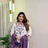 Off-White Khadi Cotton Embroidered Kurti Pant Set with Cotton Linen Bandhani Print Dupatta | Festive 3-Piece Suit Set (S to 3XL) - Image 6