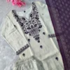 Off-White Khadi Cotton Embroidered Kurti Pant Set with Cotton Linen Bandhani Print Dupatta | Festive 3-Piece Suit Set (S to 3XL) - Image 8