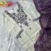 Off-White Khadi Cotton Embroidered Kurti Pant Set with Cotton Linen Bandhani Print Dupatta | Festive 3-Piece Suit Set (S to 3XL) - Image 9