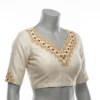 Off-White Raw Silk Readymade Blouse with Hand Embroidery | Zig-Zag V-Neck & Keyhole Back