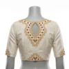 Off-White Raw Silk Readymade Blouse with Hand Embroidery | Zig-Zag V-Neck & Keyhole Back - Image 2