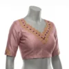 Off-White Raw Silk Readymade Blouse with Hand Embroidery | Zig-Zag V-Neck & Keyhole Back - Image 3