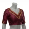 Off-White Raw Silk Readymade Blouse with Hand Embroidery | Zig-Zag V-Neck & Keyhole Back - Image 5