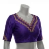 Off-White Raw Silk Readymade Blouse with Hand Embroidery | Zig-Zag V-Neck & Keyhole Back - Image 6