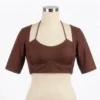 Plain Padded Saree Blouse with Designer Halter Neckline & Back Hook Closure | 3/4th Sleeve Choli - Image 2