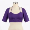Plain Padded Saree Blouse with Designer Halter Neckline & Back Hook Closure | 3/4th Sleeve Choli - Image 3
