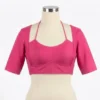 Plain Padded Saree Blouse with Designer Halter Neckline & Back Hook Closure | 3/4th Sleeve Choli - Image 5