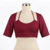 Plain Padded Saree Blouse with Designer Halter Neckline & Back Hook Closure | 3/4th Sleeve Choli - Image 6