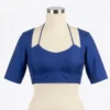 Plain Padded Saree Blouse with Designer Halter Neckline & Back Hook Closure | 3/4th Sleeve Choli - Image 7