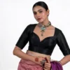 Plain Pure Raw Silk Sweetheart Neck Readymade Saree Blouse | Padded Front Open Elbow Sleeve Choli Crop Top for Women