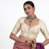 Plain Pure Raw Silk Sweetheart Neck Readymade Saree Blouse | Padded Front Open Elbow Sleeve Choli Crop Top for Women - Image 2