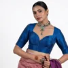 Plain Pure Raw Silk Sweetheart Neck Readymade Saree Blouse | Padded Front Open Elbow Sleeve Choli Crop Top for Women - Image 3