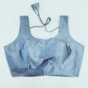 Plain  Silk Sleeveless Readymade Saree Blouse with Back Dori Latkan | Padded Princess Cut U-Neck Crop Top for Women - Image 2