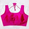 Plain  Silk Sleeveless Readymade Saree Blouse with Back Dori Latkan | Padded Princess Cut U-Neck Crop Top for Women - Image 3