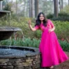Pleated Empire Waist Gown | Sequin V-Neck Bodice | Indian Party Dress with Half Sleeves | Multiple Colors - Image 3