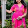 Pleated Empire Waist Gown | Sequin V-Neck Bodice | Indian Party Dress with Half Sleeves | Multiple Colors - Image 4