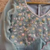 Powder Blue Anarkali Gown with Floral Embroidery | Scalloped Pink Edge Pleated Dress | Georgette Party Wear - Image 4