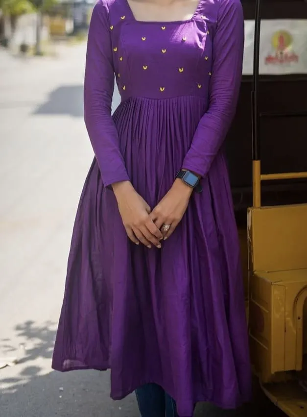 Purple Pleated Anarkali Dress – Hand Embroidered Maxi Frock