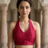 Rani Pink Halter Neck Readymade Blouse – Sleeveless Backless Silk Choli for Modern Sarees