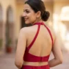 Rani Pink Halter Neck Readymade Blouse – Sleeveless Backless Silk Choli for Modern Sarees - Image 2
