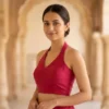 Rani Pink Halter Neck Readymade Blouse – Sleeveless Backless Silk Choli for Modern Sarees - Image 3