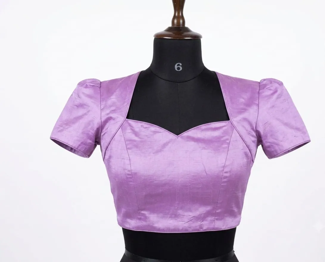 Raw Silk Puff Sleeve Blouse | Sweetheart Neck Deep Back Blouse | Ready to Wear Saree Blouse with Zipper