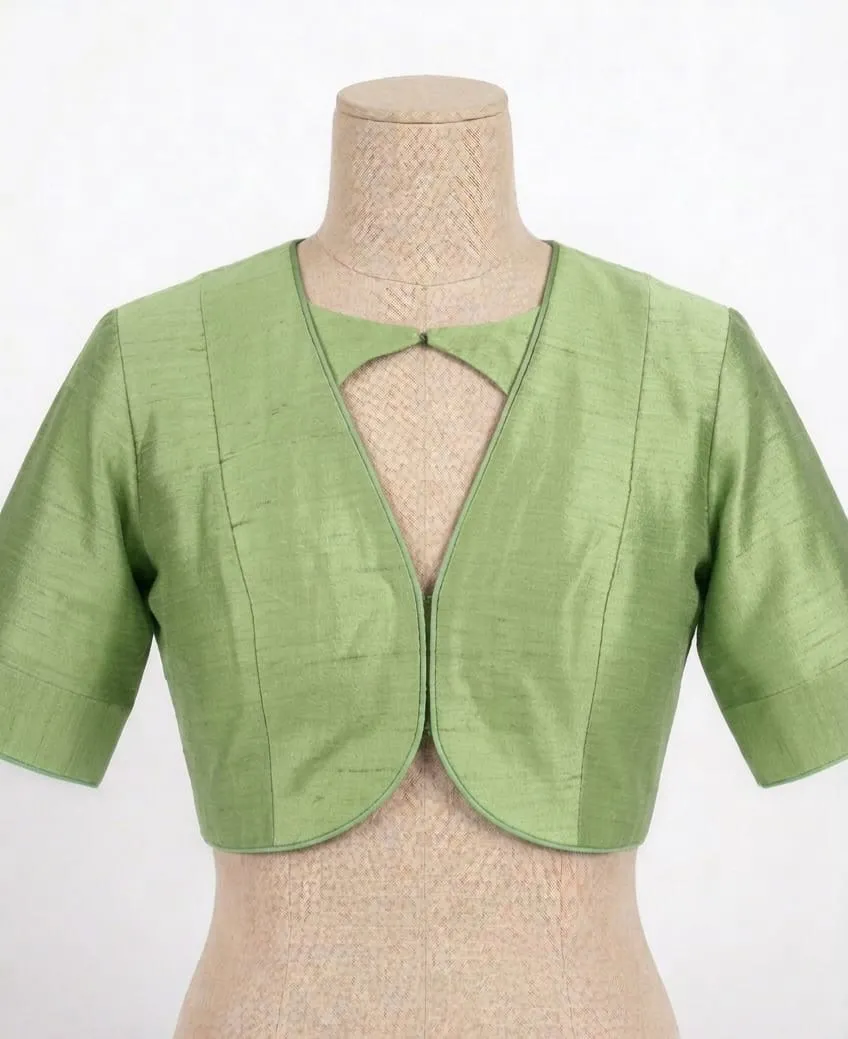 Raw Silk Ready-Made Saree Blouse with Jacket Style & Keyhole Neck | Designer Collection - Image 2