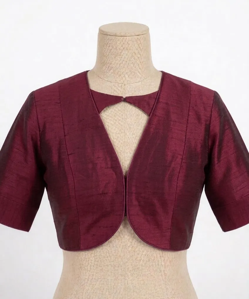 Raw Silk Ready-Made Saree Blouse with Jacket Style & Keyhole Neck | Designer Collection - Image 3