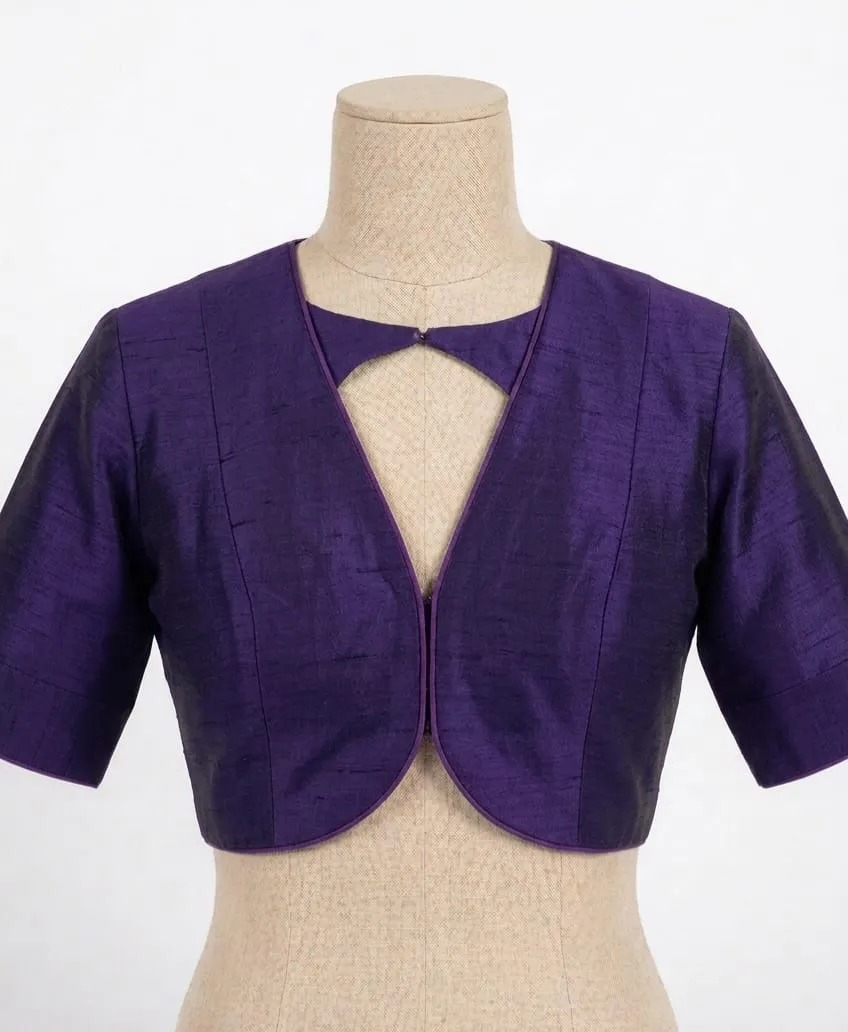 Raw Silk Ready-Made Saree Blouse with Jacket Style & Keyhole Neck | Designer Collection - Image 4